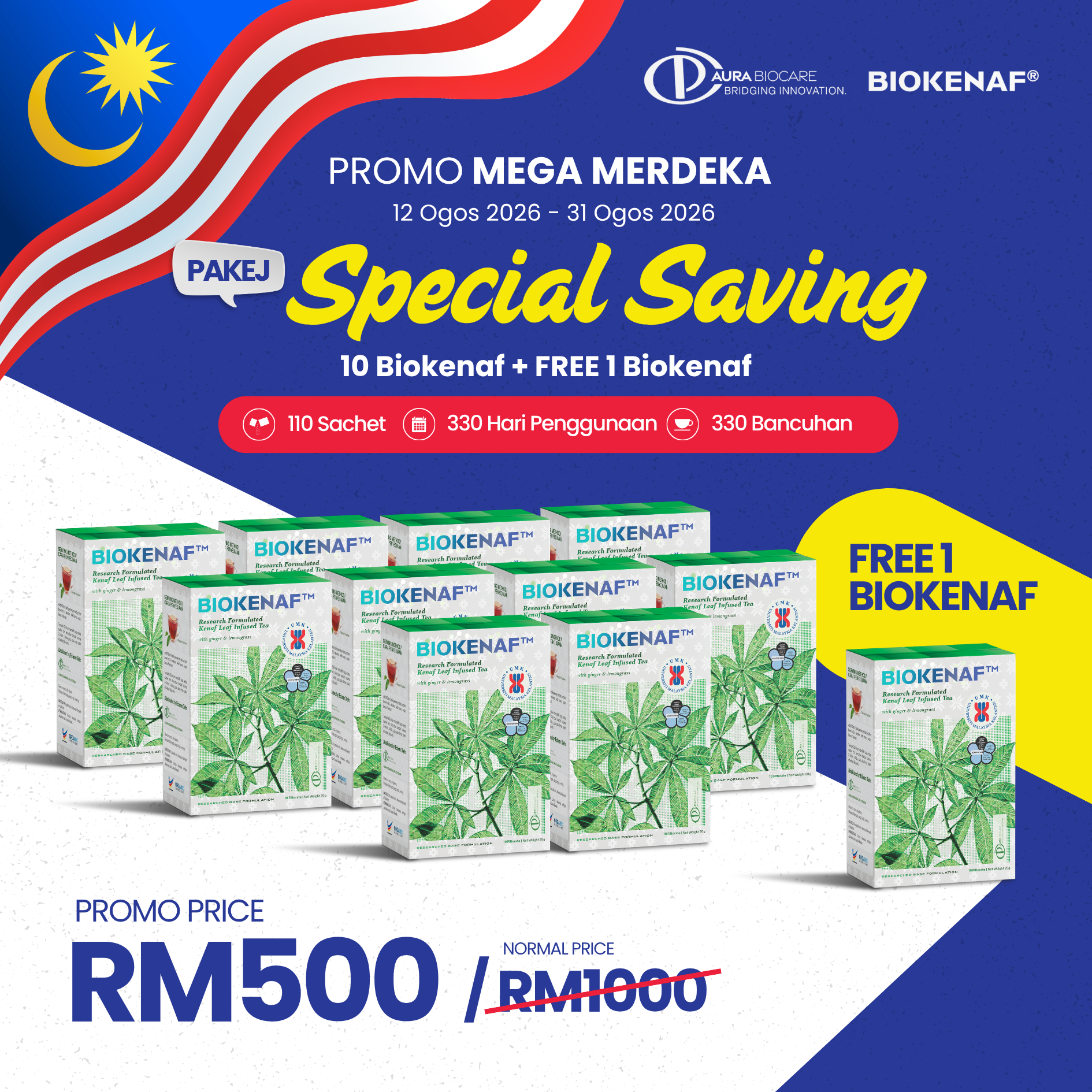 Pakej Special Saving - 10 Biokenaf + FREE 1 Biokenaf